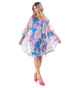 Butterfly dress made of digital soft printed veil with floral motifs