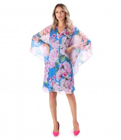 Butterfly dress made of digital soft printed veil with floral motifs