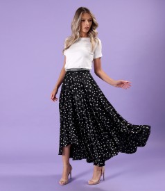 Long skirt made of satin viscose printed with polka dots