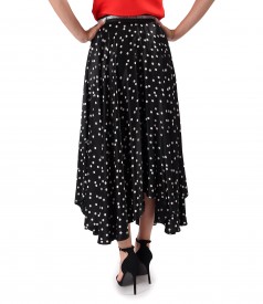 Long skirt made of satin viscose printed with polka dots