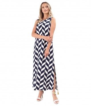 Long linen viscose dress with slit on the side