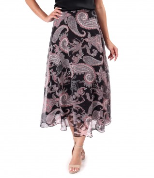 Midi skirt made of printed veil with paisley motifs