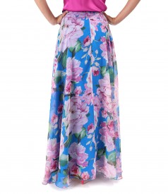 Elegant long voile skirt printed with floral motifs