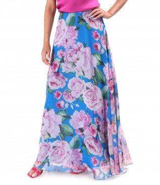 Elegant long veil skirt printed with floral motifs