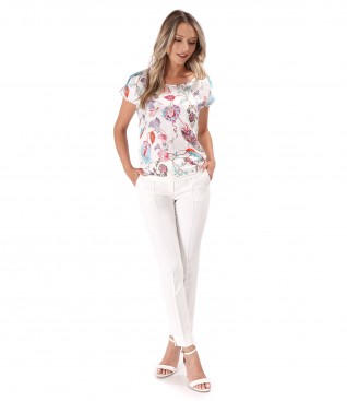 Ankle pants with a blouse with silk viscose front