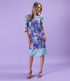 Natural silk dress printed with floral motifs