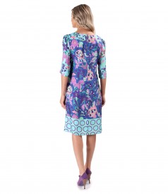 Natural silk dress printed with floral motifs