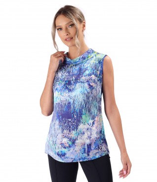 Blouse with front made of digitally printed natural silk