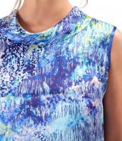 Blouse with front made of digitally printed natural silk