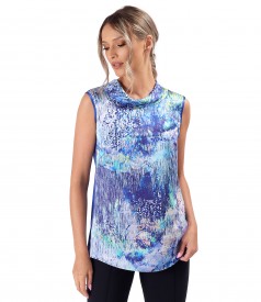 Blouse with front made of digitally printed natural silk