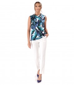 Blouse with front made of digitally printed natural silk