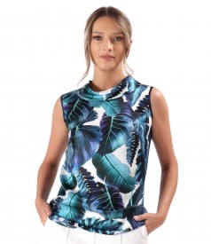 Blouse with front made of digitally printed natural silk