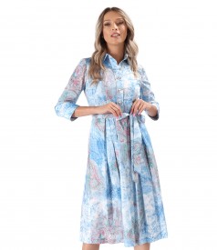 Shirt-type dress made of printed elastic cotton