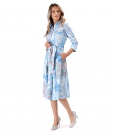 Shirt-type dress made of printed elastic cotton