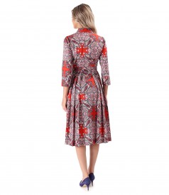 Shirt-type dress made of printed elastic cotton