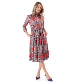 Shirt-type dress made of printed elastic cotton