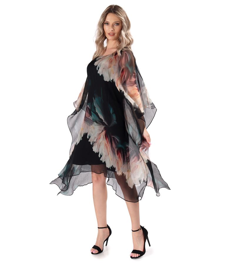 Butterfly dress made of natural silk veil printed with floral motifs
