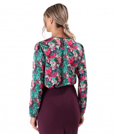 Satin blouse printed with floral motifs