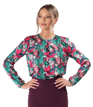 Satin blouse printed with floral motifs