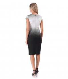 Elegant Stretch Jersey Dress with Pearl-Embellished Neckline