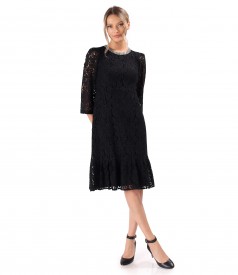 Cotton lace evening dress with floral motifs