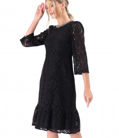 Cotton lace evening dress with floral motifs