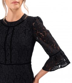 Cotton Lace Dress with Floral Motifs