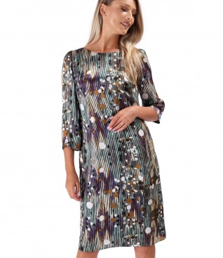 Natural Silk Dress with Geometric Print