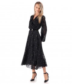 Devore Voile Midi Dress with Brooch at the Waist