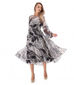 Printed Voile Midi Dress with Crystal Embellishments at the Waist