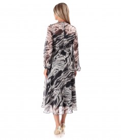 Printed Voile Midi Dress with Crystal Embellishments at the Waist