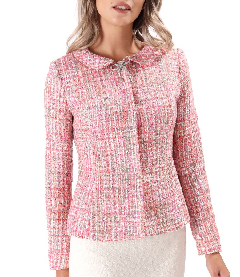 Elegant jacket made of multicolored loops with metallic thread