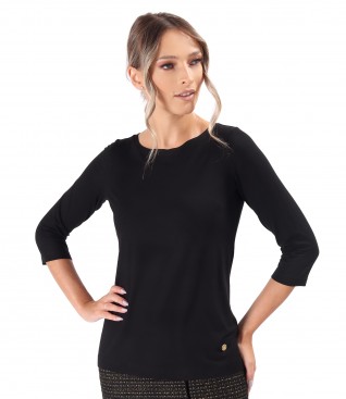 Elastic jersey blouse with 3/4 sleeves