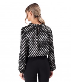 Viscose satin blouse printed with geometric motifs