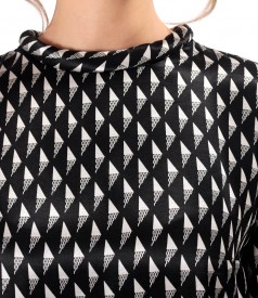 Viscose satin blouse printed with geometric motifs