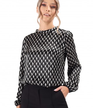 Viscose satin blouse printed with geometric motifs