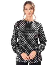 Viscose satin blouse printed with geometric motifs