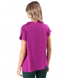 Relaxed-Fit Blouse with Shoulder Pleats in Stretch Jersey