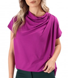 Relaxed-Fit Blouse with Shoulder Pleats in Stretch Jersey