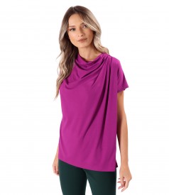 Relaxed-Fit Blouse with Shoulder Pleats in Stretch Jersey