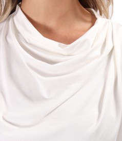 Relaxed-Fit Blouse with Shoulder Pleats in Stretch Jersey