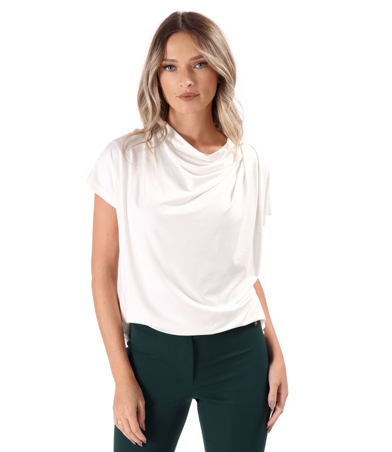 Relaxed-Fit Blouse with Shoulder Pleats in Stretch Jersey