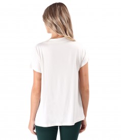 Relaxed-Fit Blouse with Shoulder Pleats in Stretch Jersey