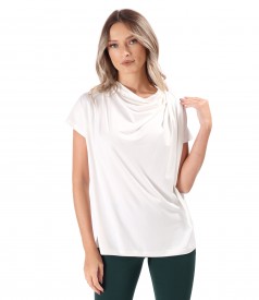 Relaxed-Fit Blouse with Shoulder Pleats in Stretch Jersey