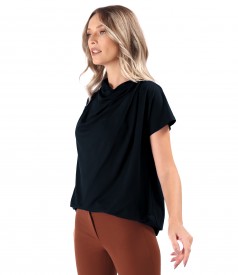 Relaxed-Fit Blouse with Shoulder Pleats in Stretch Jersey