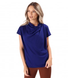 Relaxed-Fit Blouse with Shoulder Pleats in Stretch Jersey