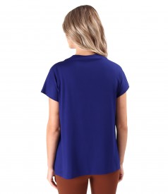 Relaxed-Fit Blouse with Shoulder Pleats in Stretch Jersey