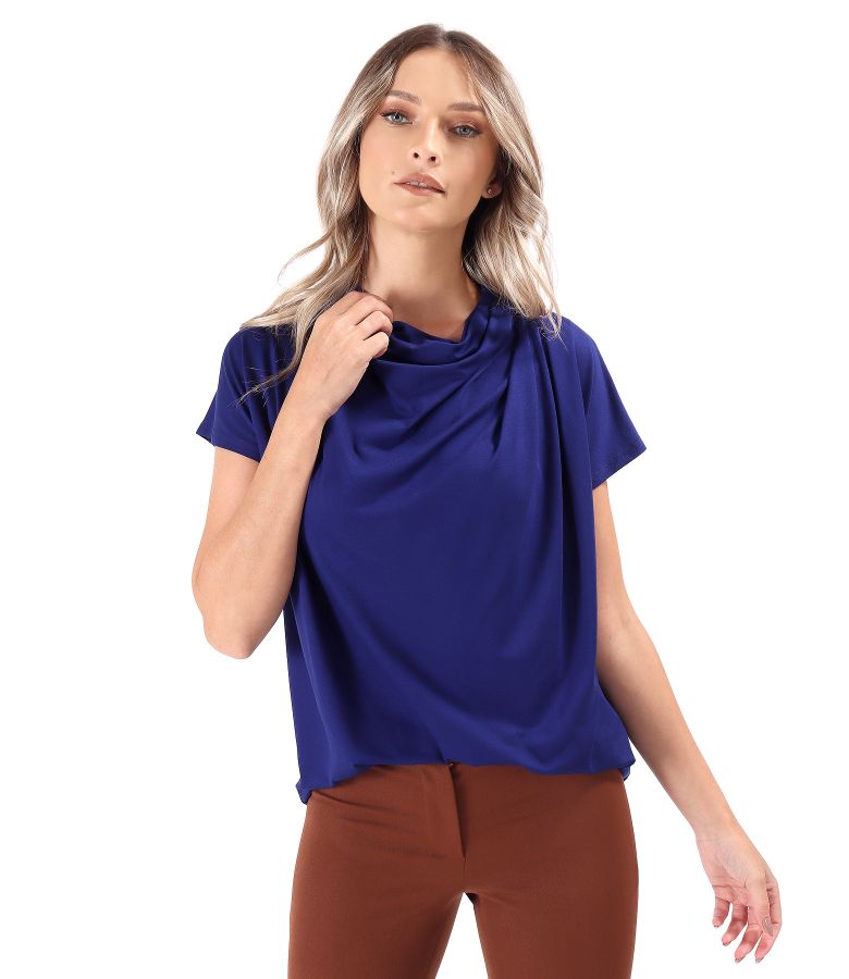 Relaxed-Fit Blouse with Shoulder Pleats in Stretch Jersey