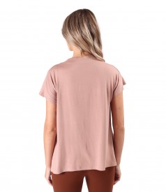 Relaxed-Fit Blouse with Shoulder Pleats in Stretch Jersey