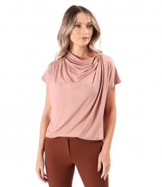 Relaxed-Fit Blouse with Shoulder Pleats in Stretch Jersey